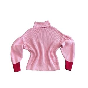 Free Assembly Elegant Pink Turtleneck Sweater with Red Accents